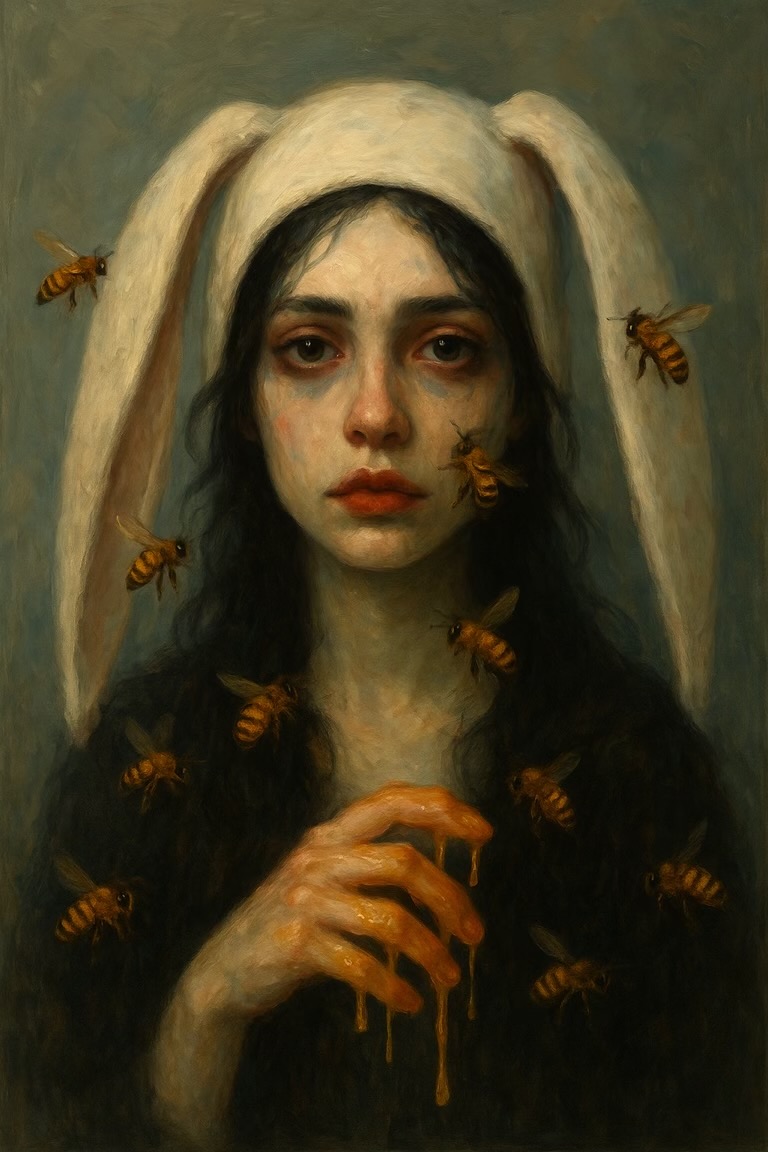 un conejo lamiendo miel-compressed